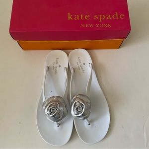 Kate Spade Fayette Flower Slipper White Silver Size 9